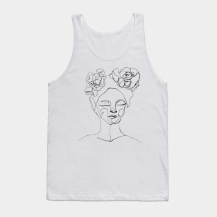 Minimalist Woman with Peony - Abstract Line Art Portrait with Flowers Tank Top